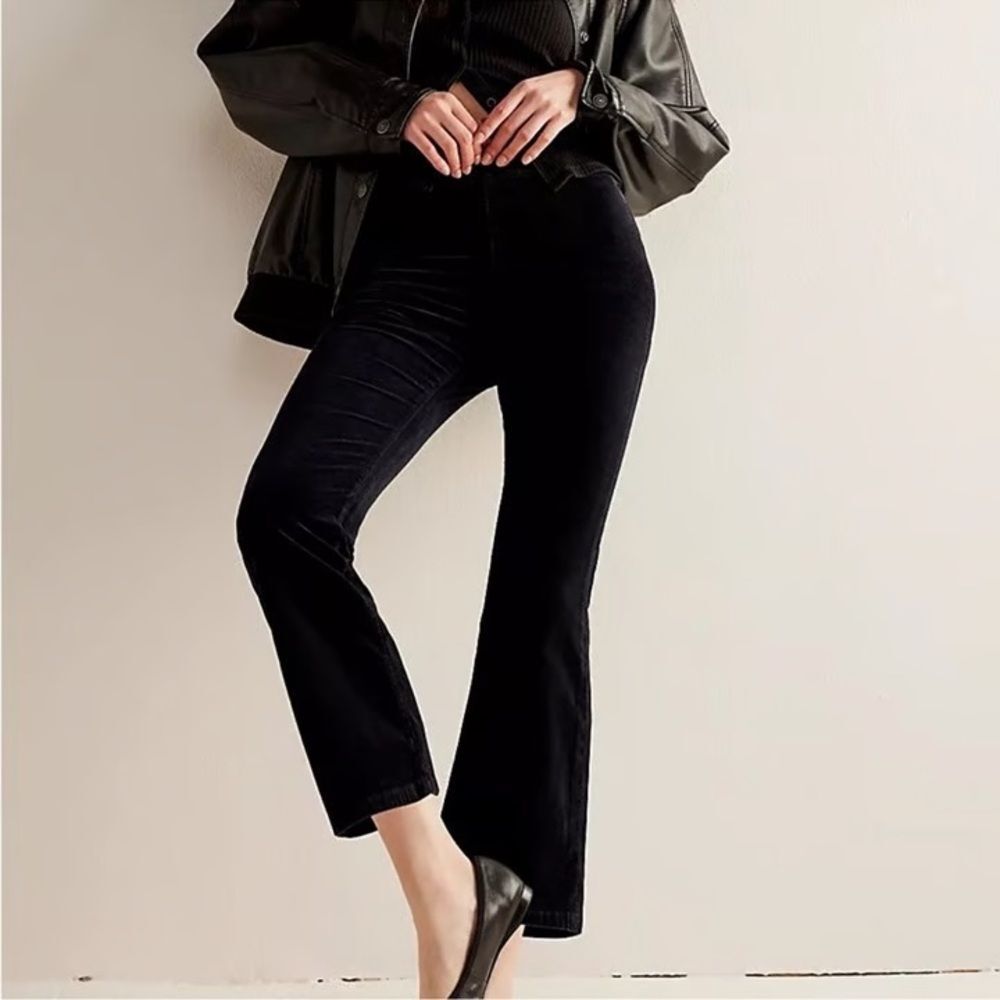 Free People In My Feelings Velvet Crop Flare Black Velour Pants